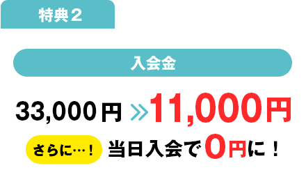 入会金当日入会で0円